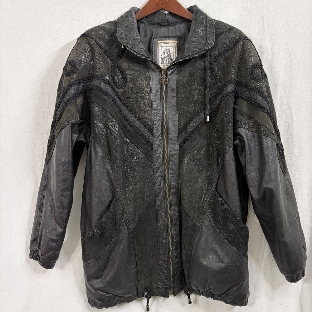 VTG‎ H.B. Leather High Fashion Embroidered Zip Up Jacket XL Southwest Aztec Rare